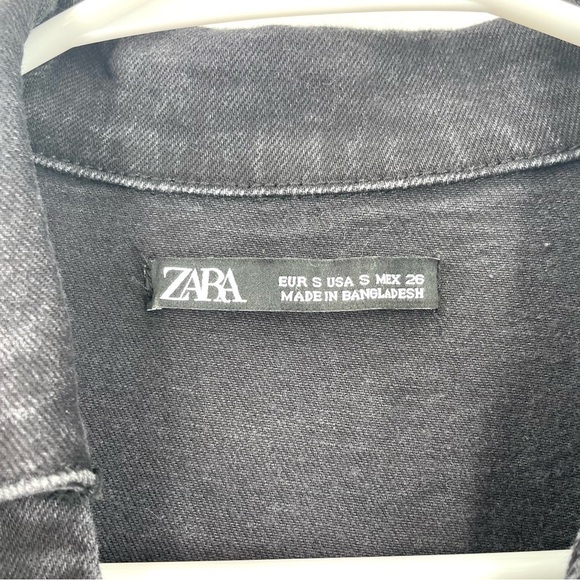 ZARA Washed Black Denim Button Front Collar Short Sleeve Denim Above Knee Dress - Picture 9 of 9